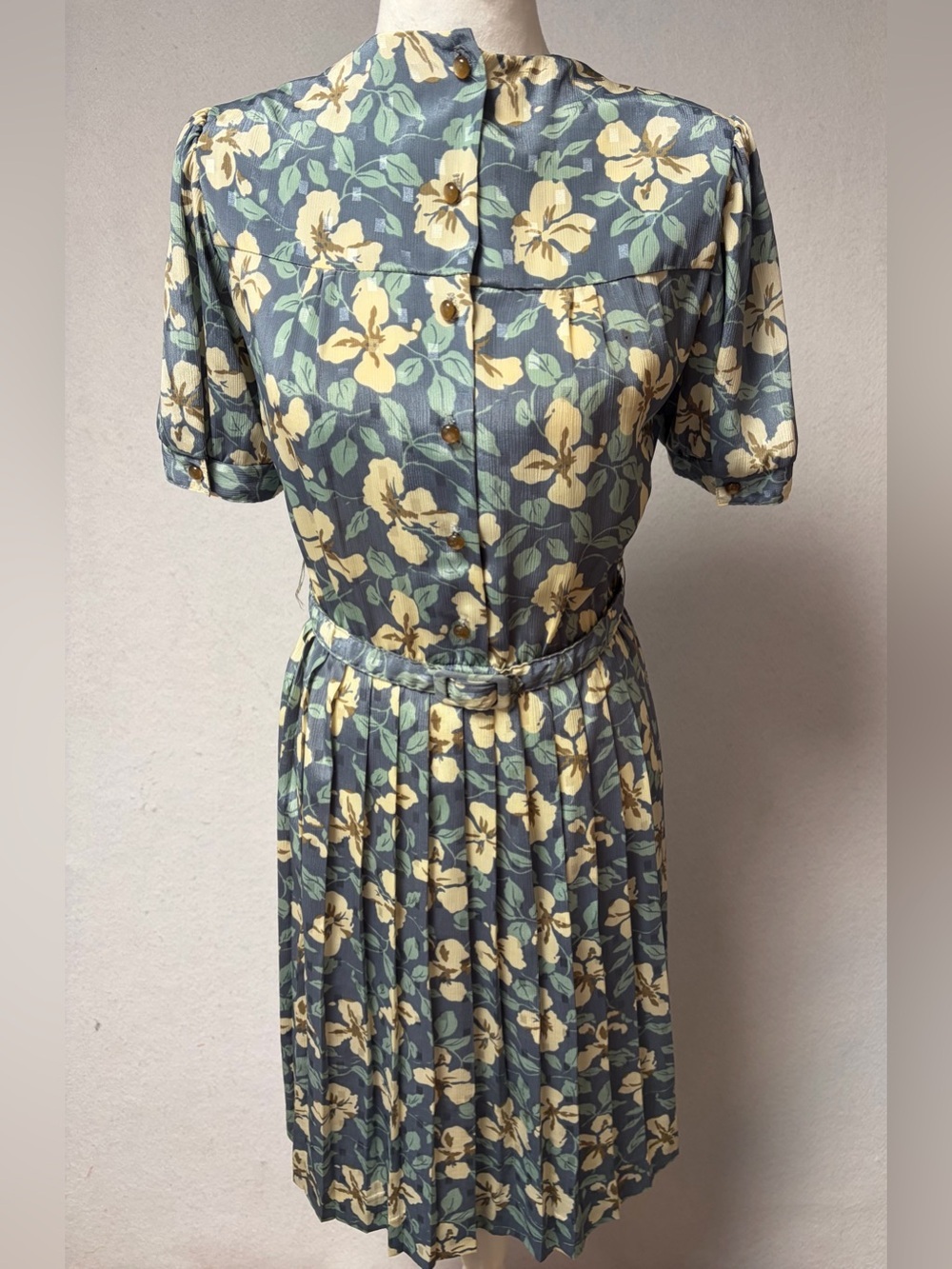 Vintage 90s MARTI Petite Floral Pleated Midi Dress Belted Made in USA Size 4P